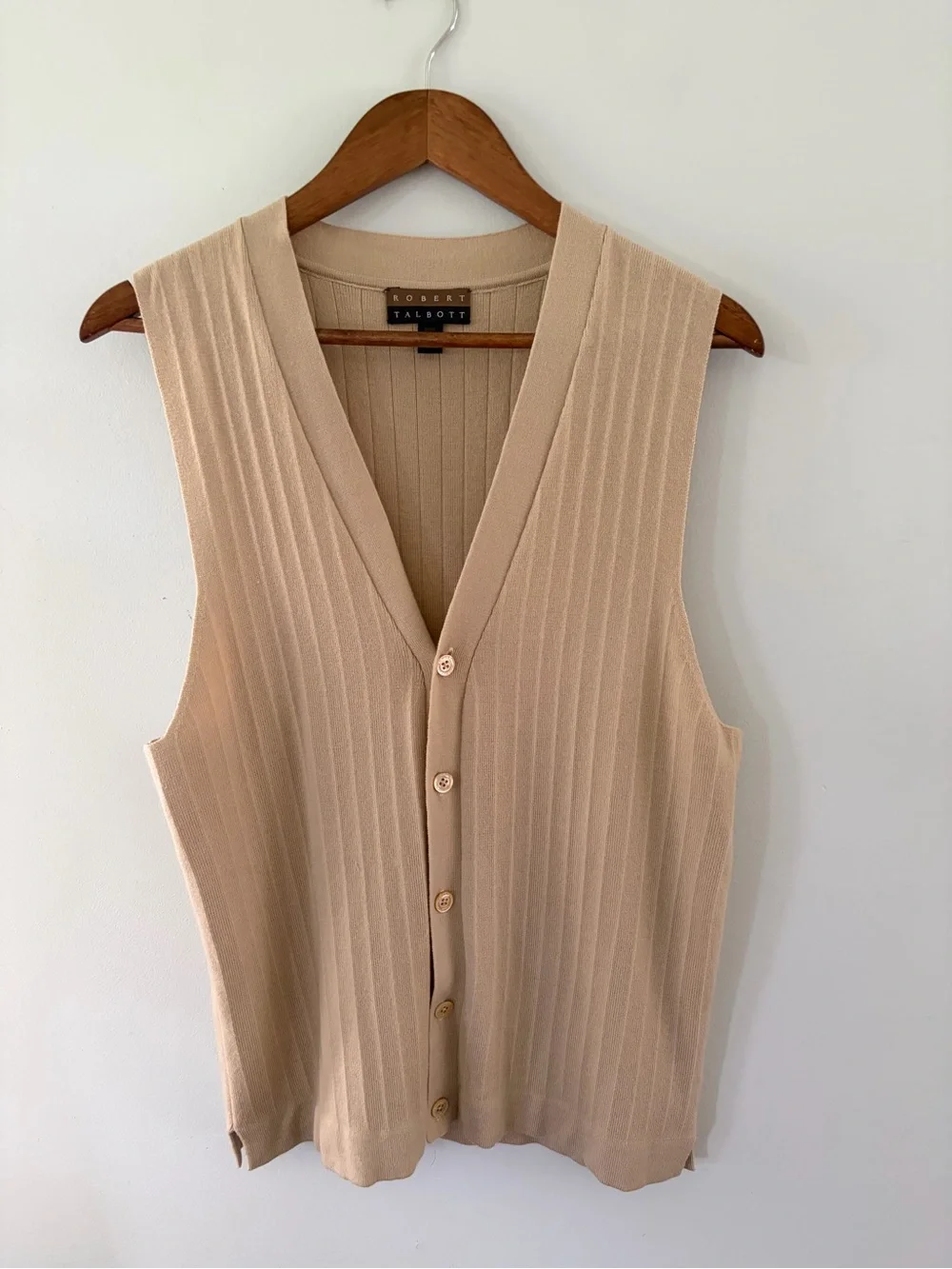 Robert Talbott Merino Wool Ribbed V-neck Button Front Sweater Vest